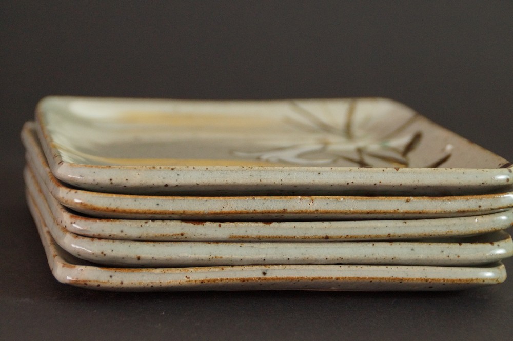 Set of 5 Dessert Plates by Takuo Kato Glaze Close-Up