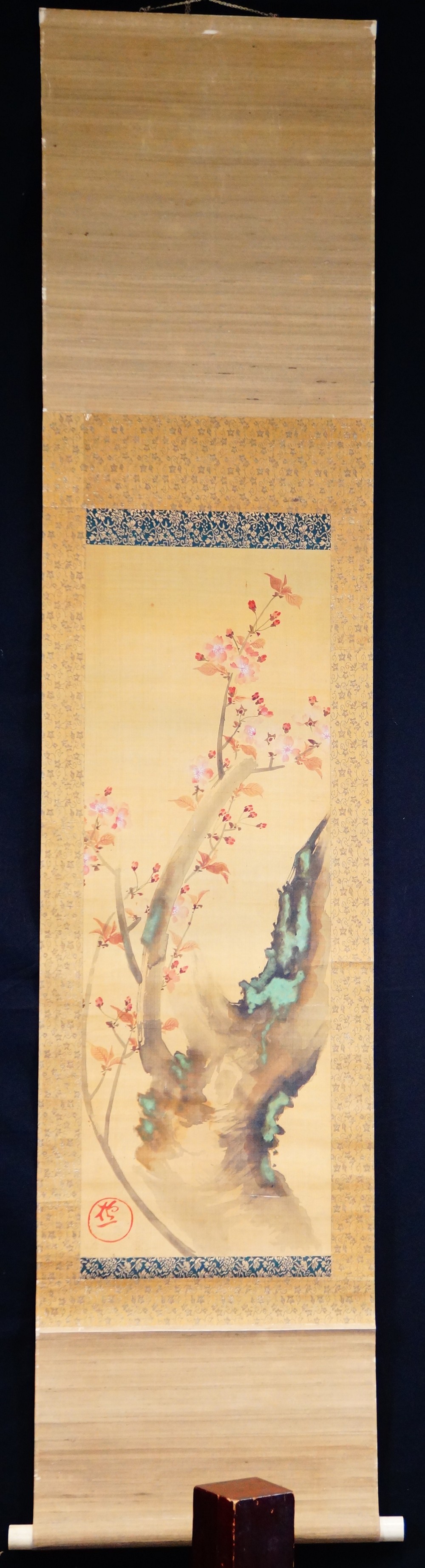 Blossoming Cherry Branches by the Rock Kakemono by Sakai Hoitsu Full View Hanging Scroll