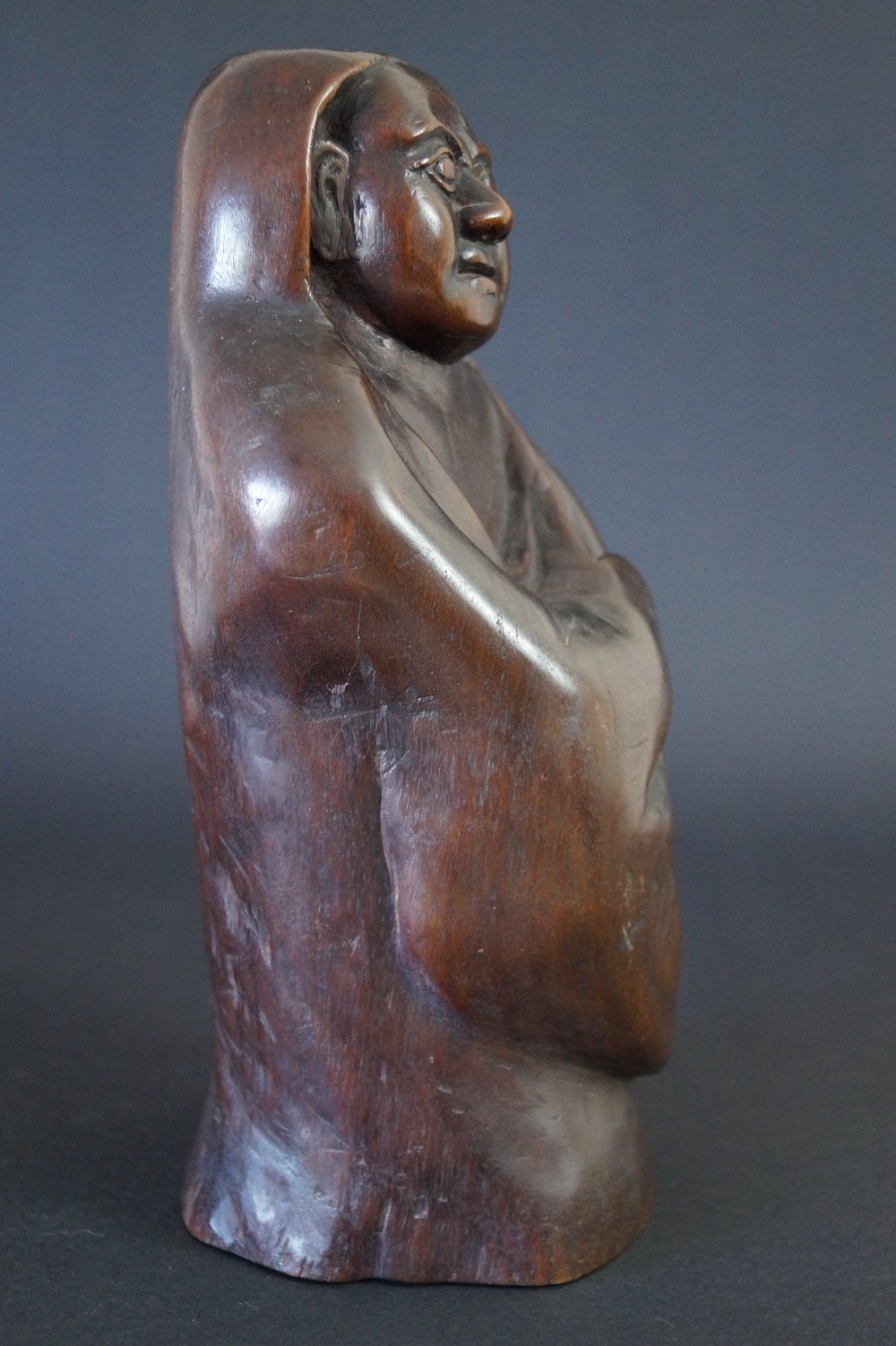 Bodhidharma Daruma figure made of hardwood side view 1