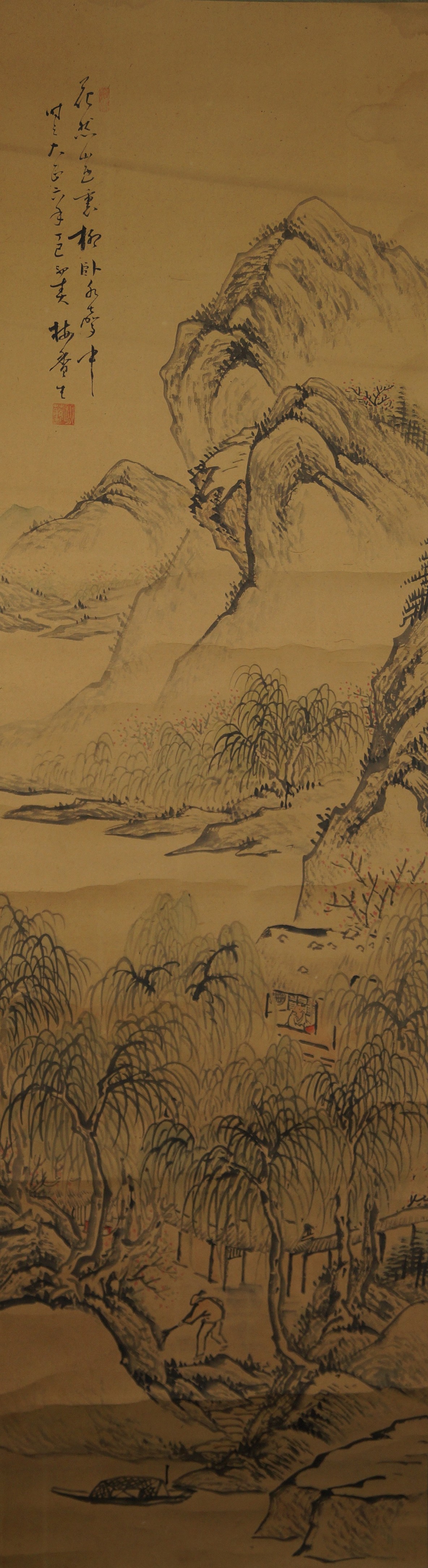 Die Kiefer und der knorrige Pflaumenbaum - Japanisches Rollgemälde (Kakejiku)