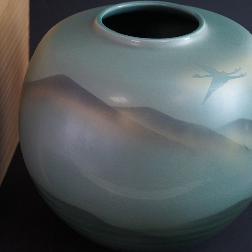 Handgetöpferte japanische Kutani Vase von Kosho