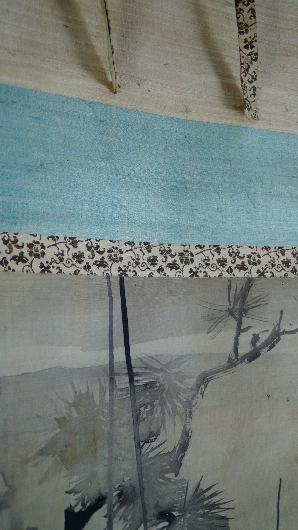 Detail of the Light Blue Silk Mounting with Patterned Border Band of the Hanging Scroll