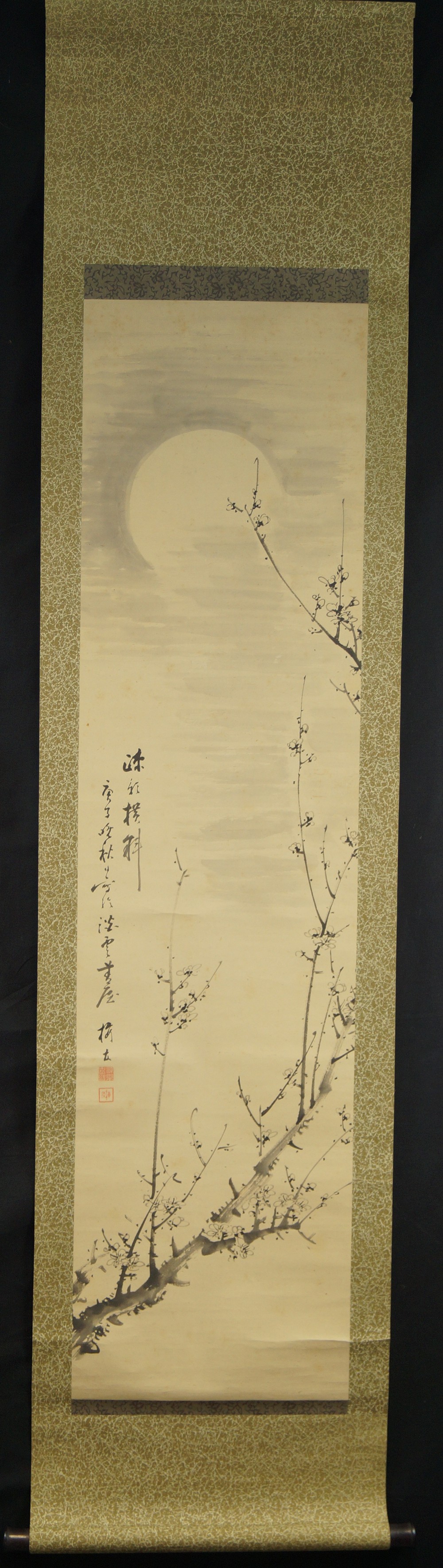 Pflaumenblüten im Mondlicht - Japanisches Rollbild (Kakejiku, Kakemono)