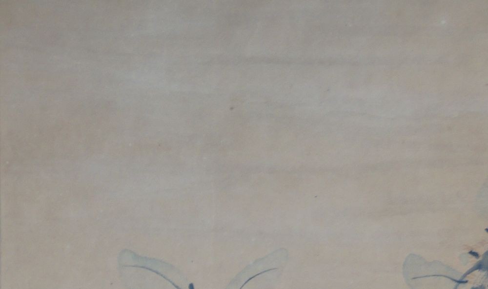 Kakemono by Okajima Seikō: two birds in the branches of a tree, ink and color.