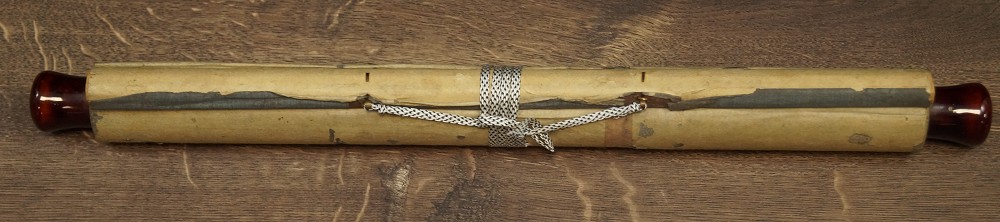 Hanging scroll rolled up and tied