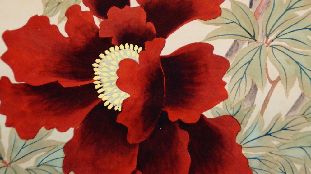 Butterfly over Peony Blossoms by Ryokuro Peony Motif Close-Up 2