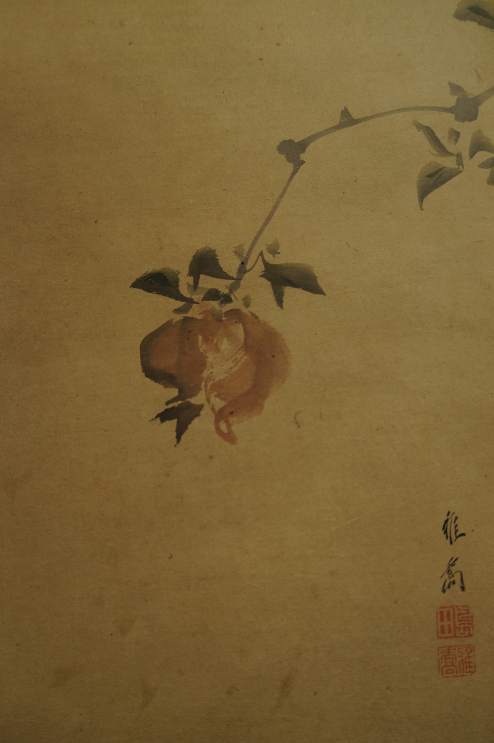 Japanisches Rollbild Set Vogel und Mondlandschaft Kaki Motiv Nahaufnahme 1
