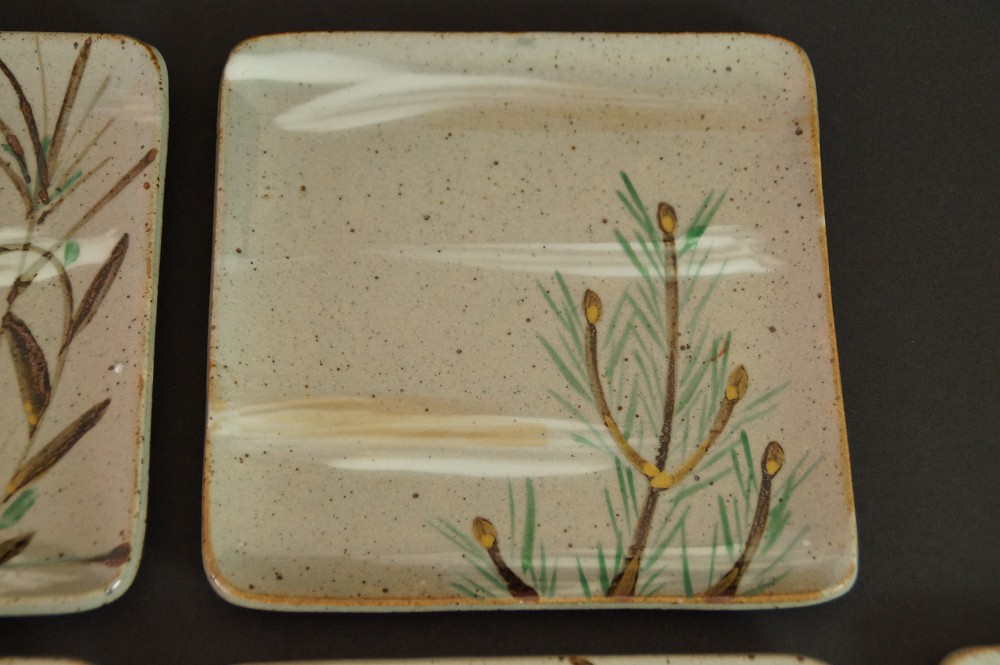 Set of 5 Dessert Plates by Takuo Kato Pine Sprout Motif Close-Up