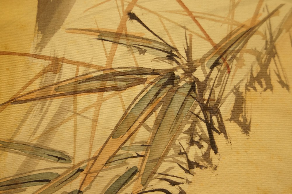 Pheasants at the cherry tree by Mano Kamura bamboo grass close-up