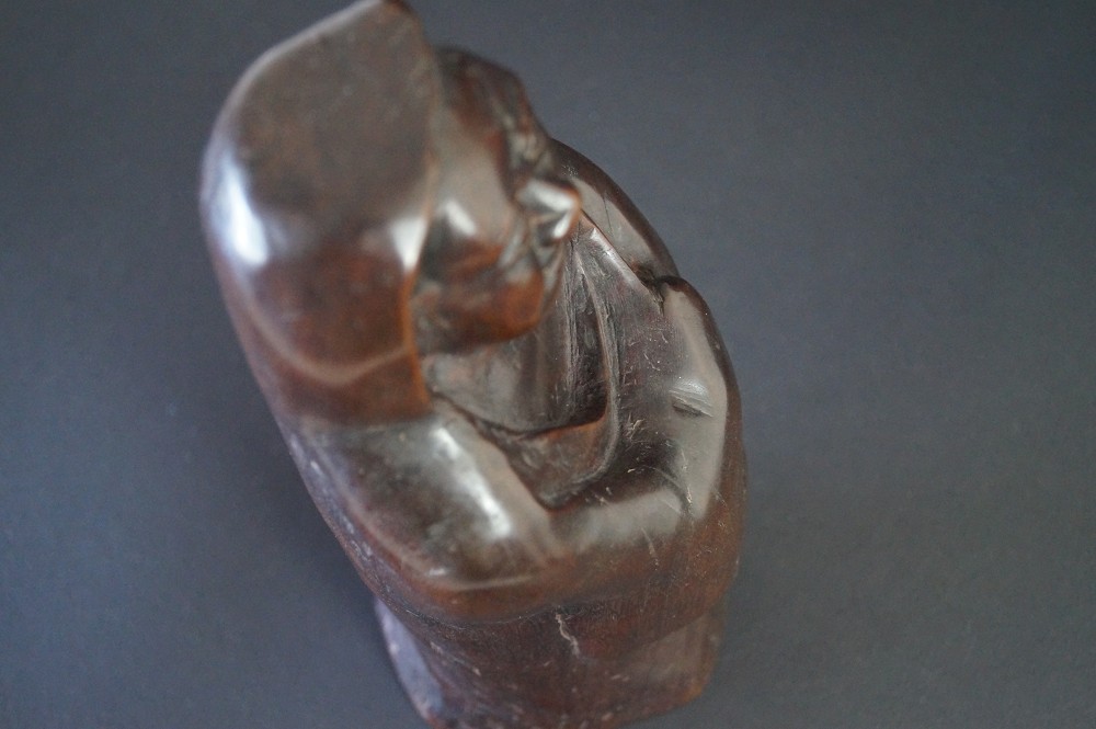 Bodhidharma Daruma Figure Made of Hardwood Head Close-Up