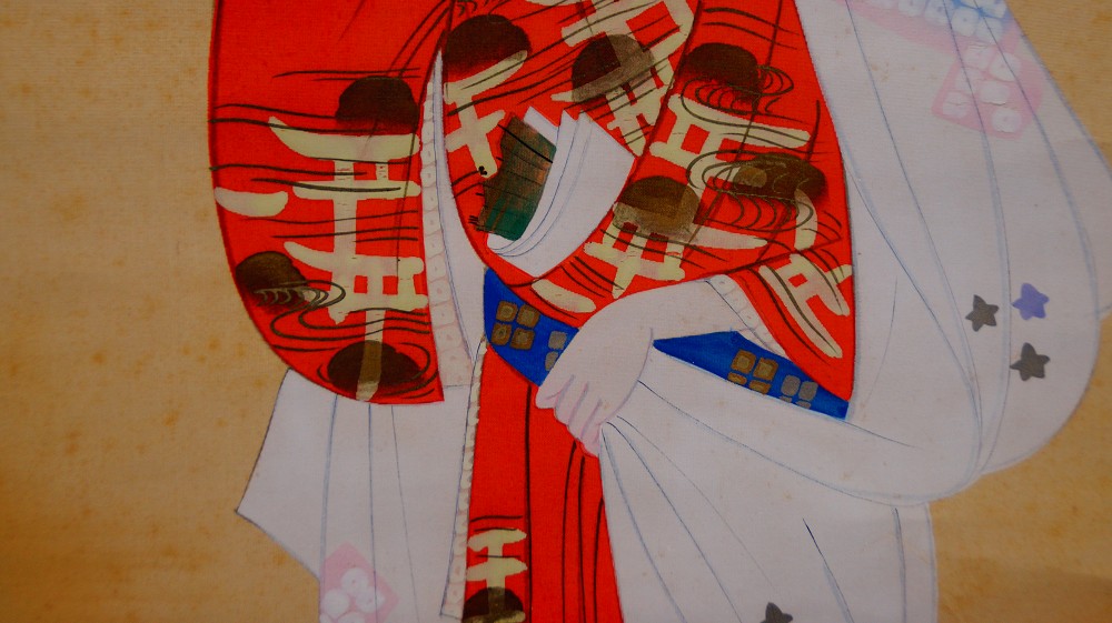 Beneath the Cherry Blossom Rain Kakemono by Sokan Kimono Motif Close-Up 2