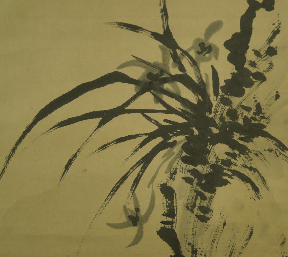 Bamboo Hanging Scroll Orchid Close-Up