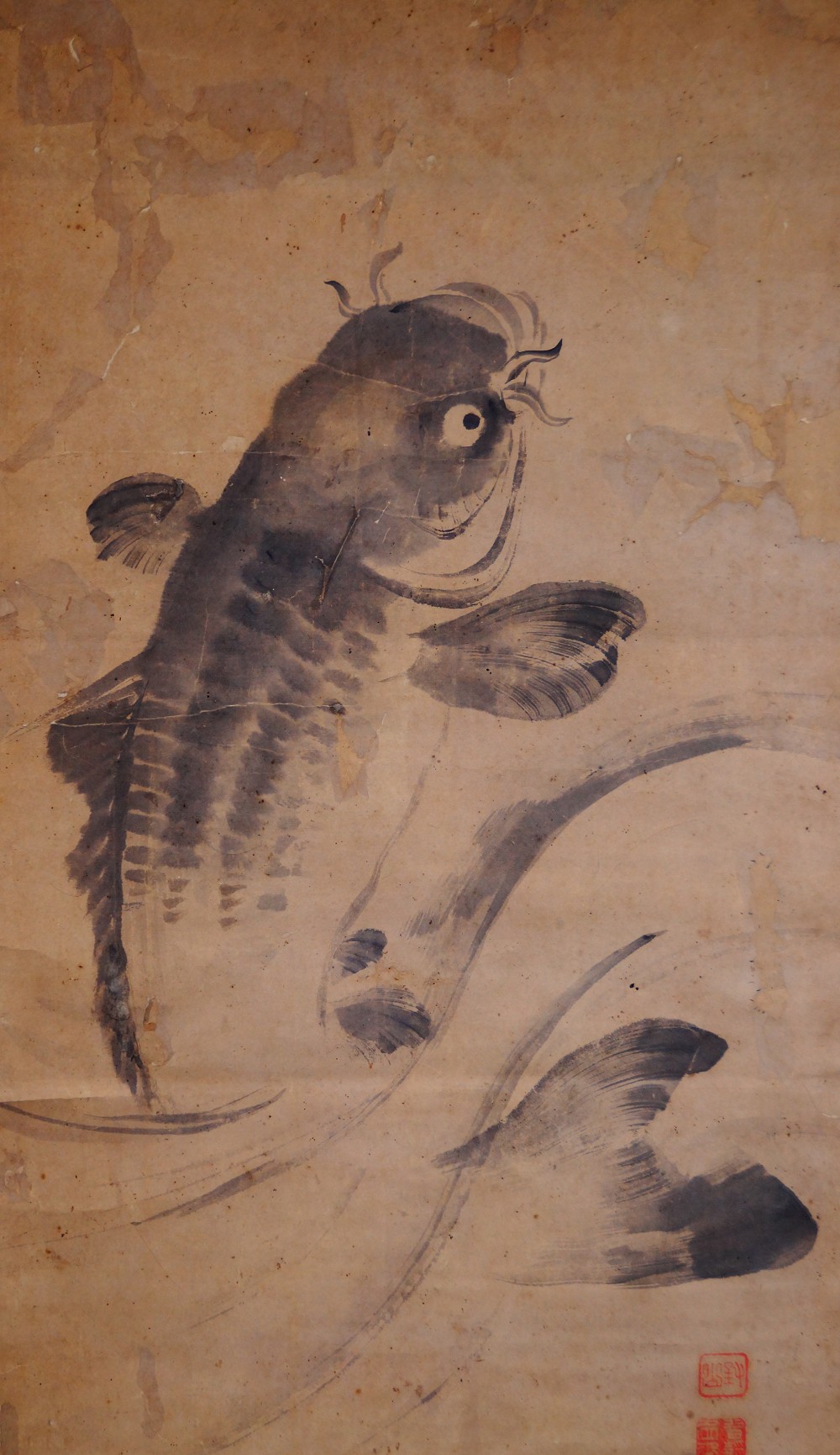 Full motif without mounting with the carp painted in ink by Shujo