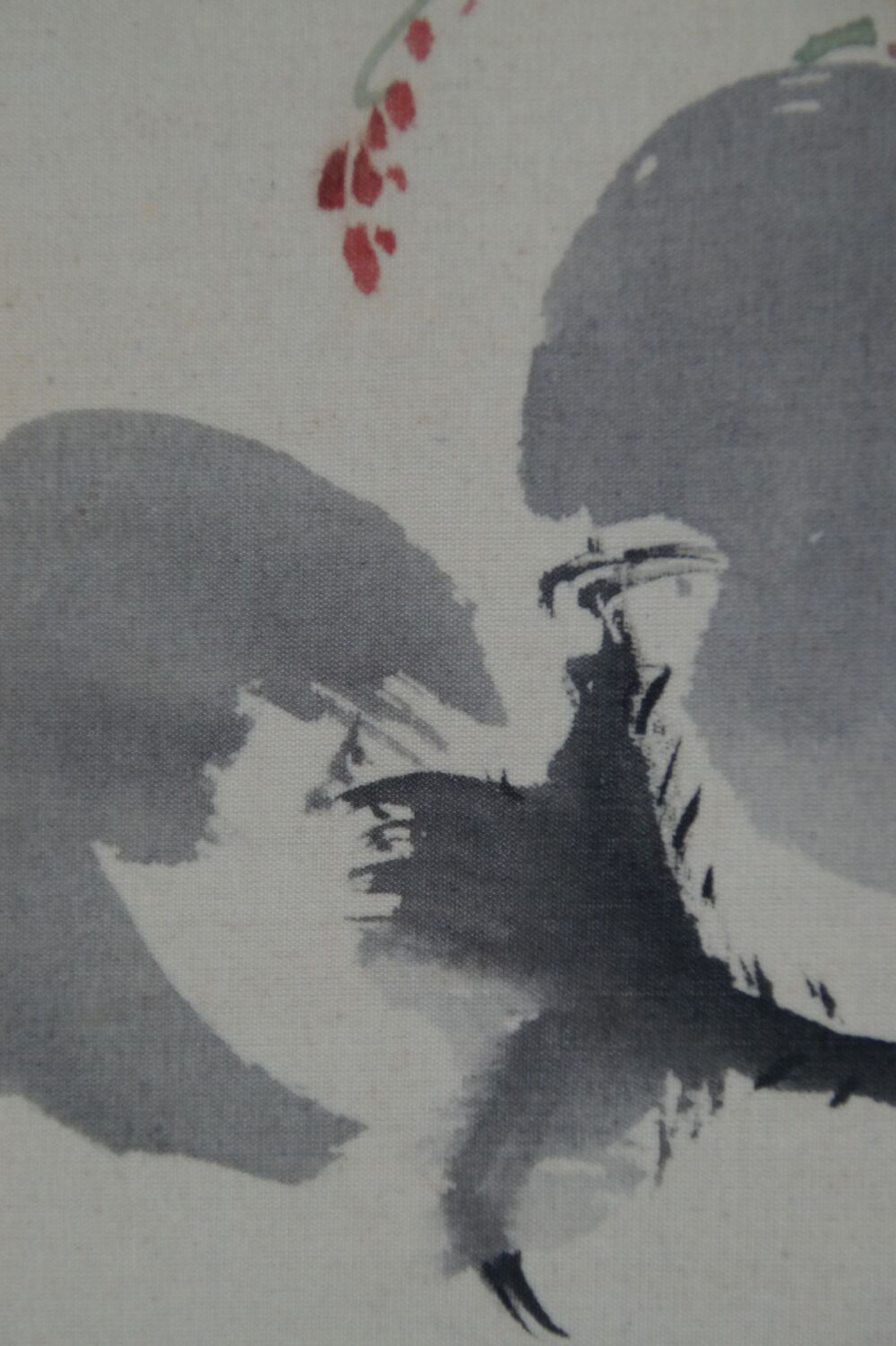 Further close-up of the two eggplants with red branch in the hanging scroll Japanese Eggplant