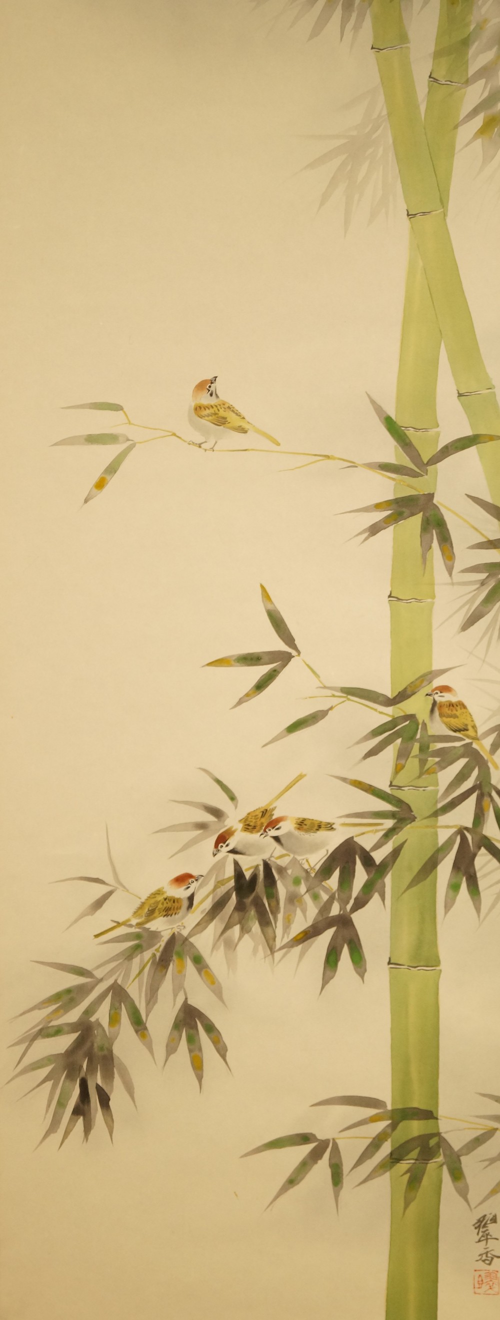 Sparrows on Bamboo Bush Full Motif Without Mounting