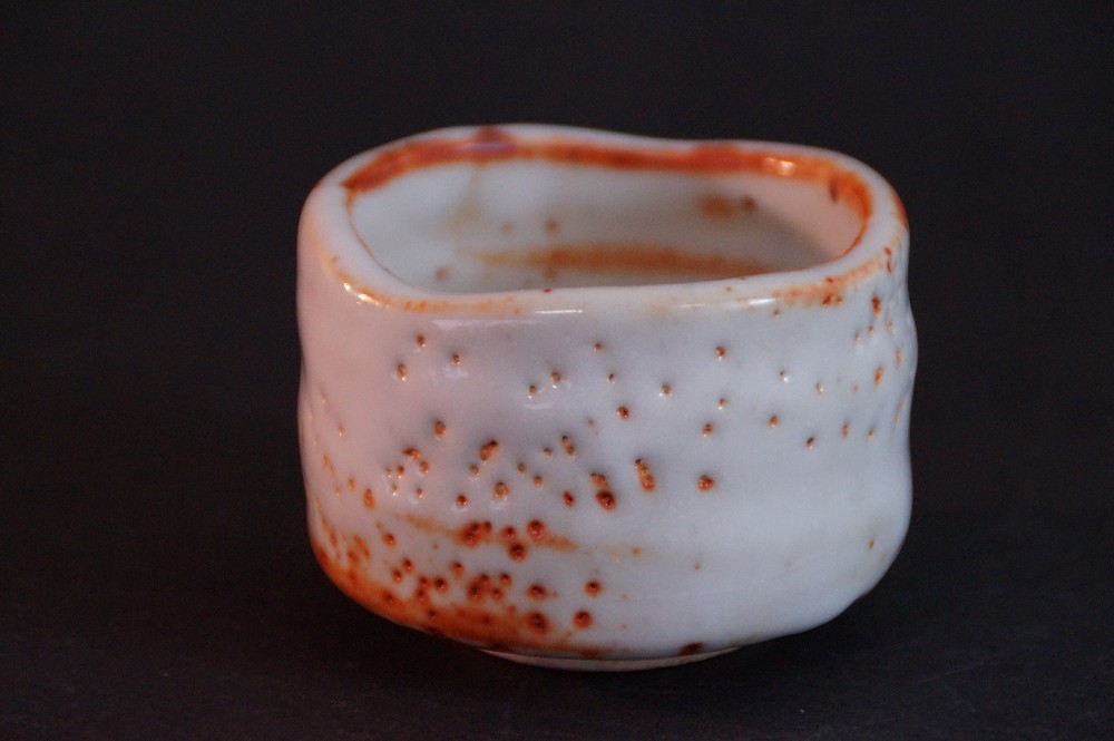 Shino Sake Cup Guinomi by Sato Yasumoto Front View