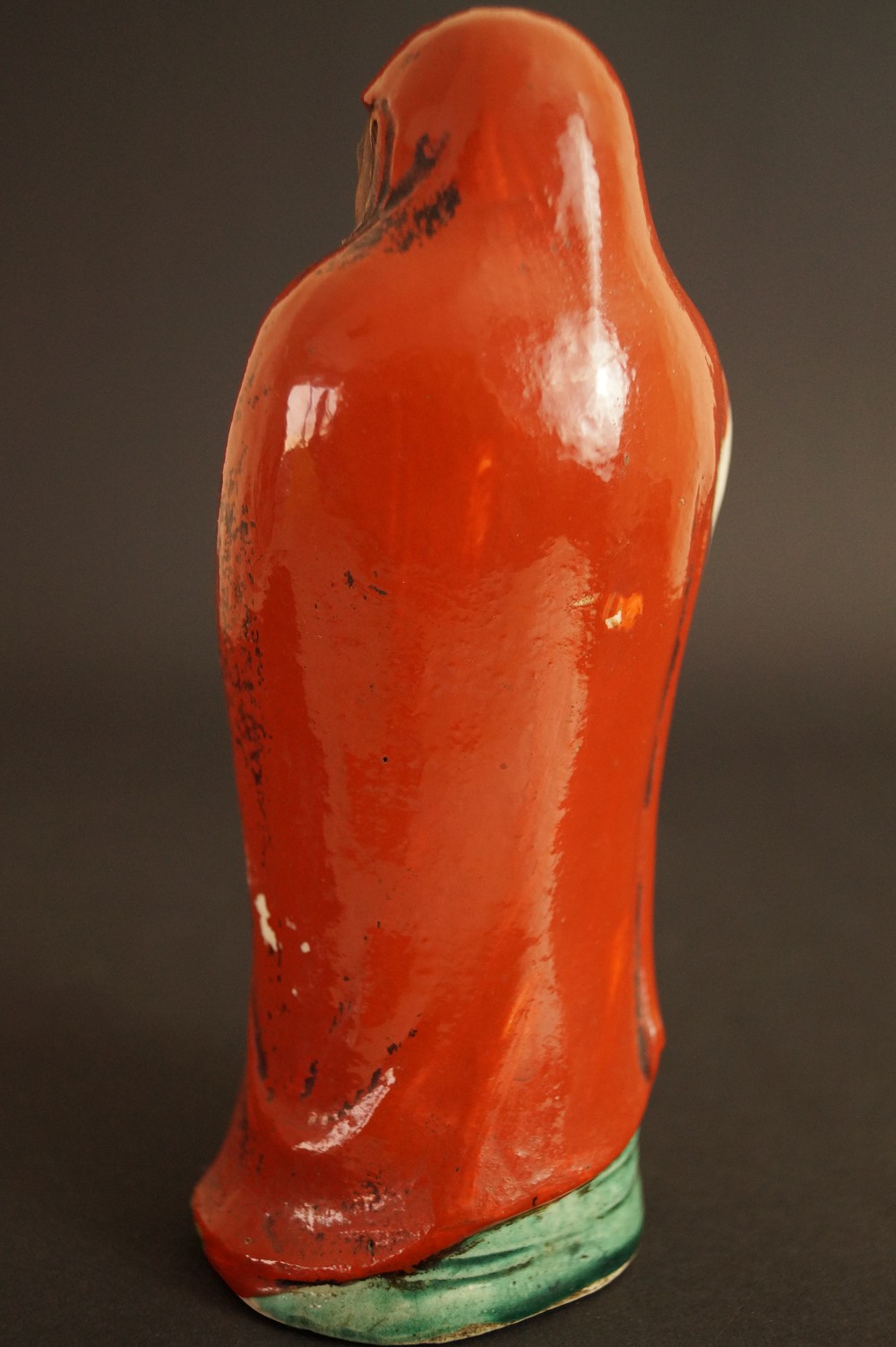 Bodhidharma Daruma Figure Made of Red Kutani Porcelain Rear View of the Red Hood Rear View