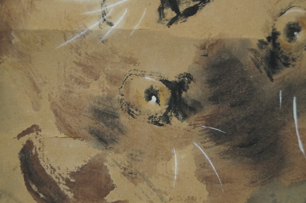 Puppies in the Grass Kakemono Brushwork Close-Up