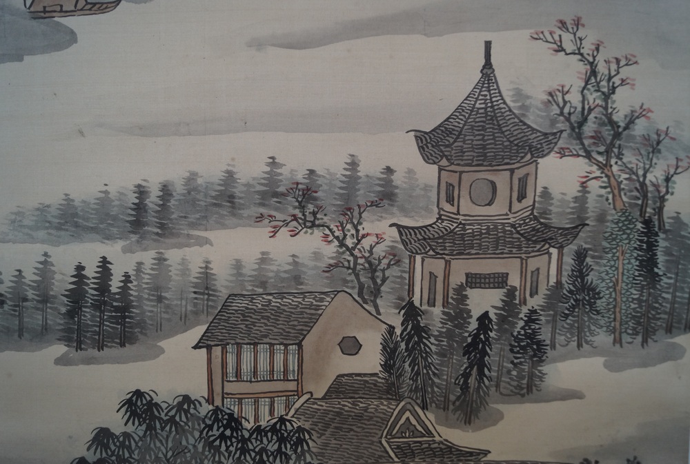 Landschaft im Mondlicht Kakejiku Pagode-Motiv Nahaufnahme 3