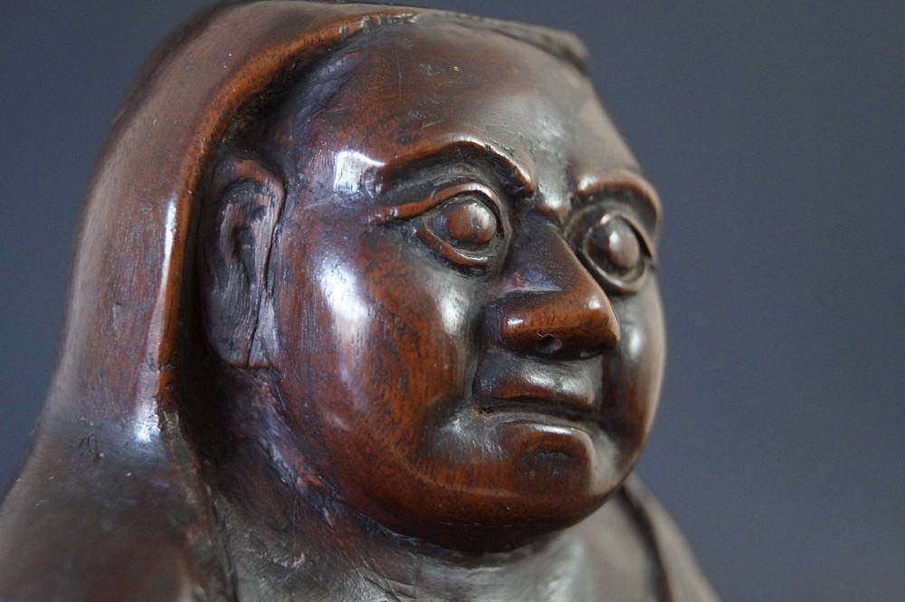 Bodhidharma Daruma Figure Made of Hardwood Face Close-Up 1
