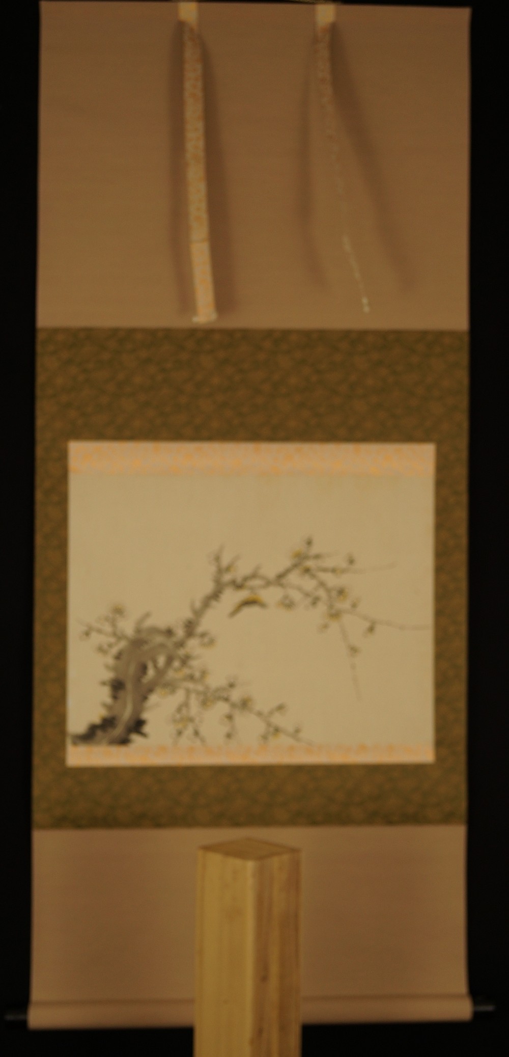 Japanese hanging scroll with nightingale and blooming cherry branch full view hanging scroll 1