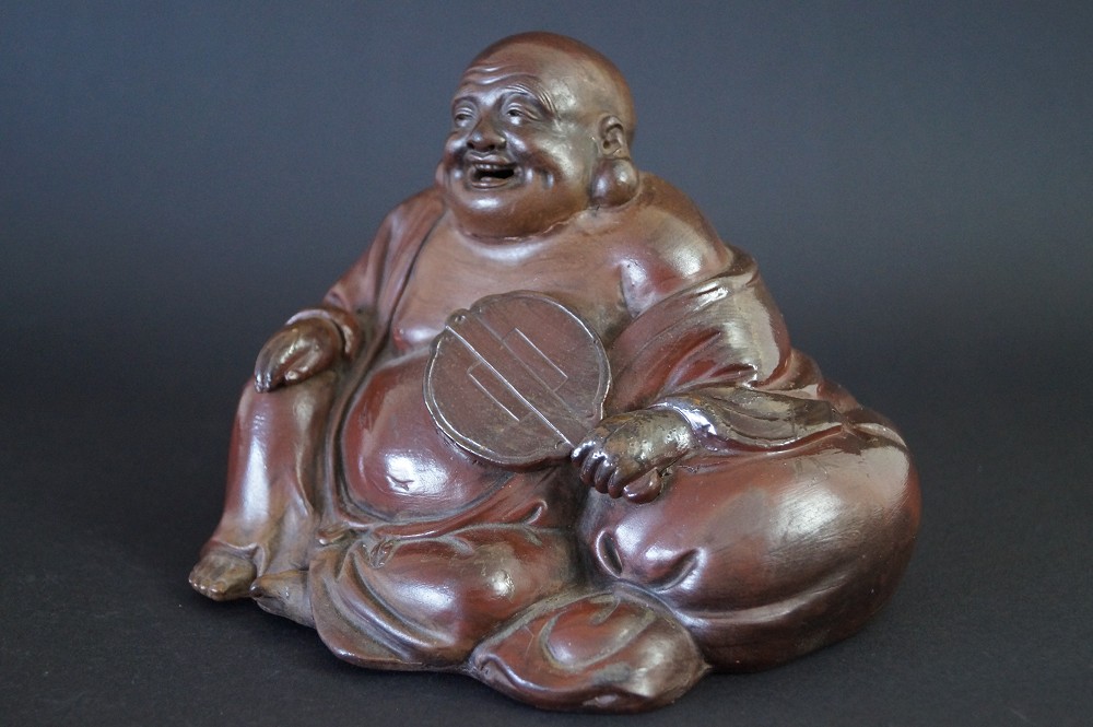 Hotei figure made of Bizen ware front view