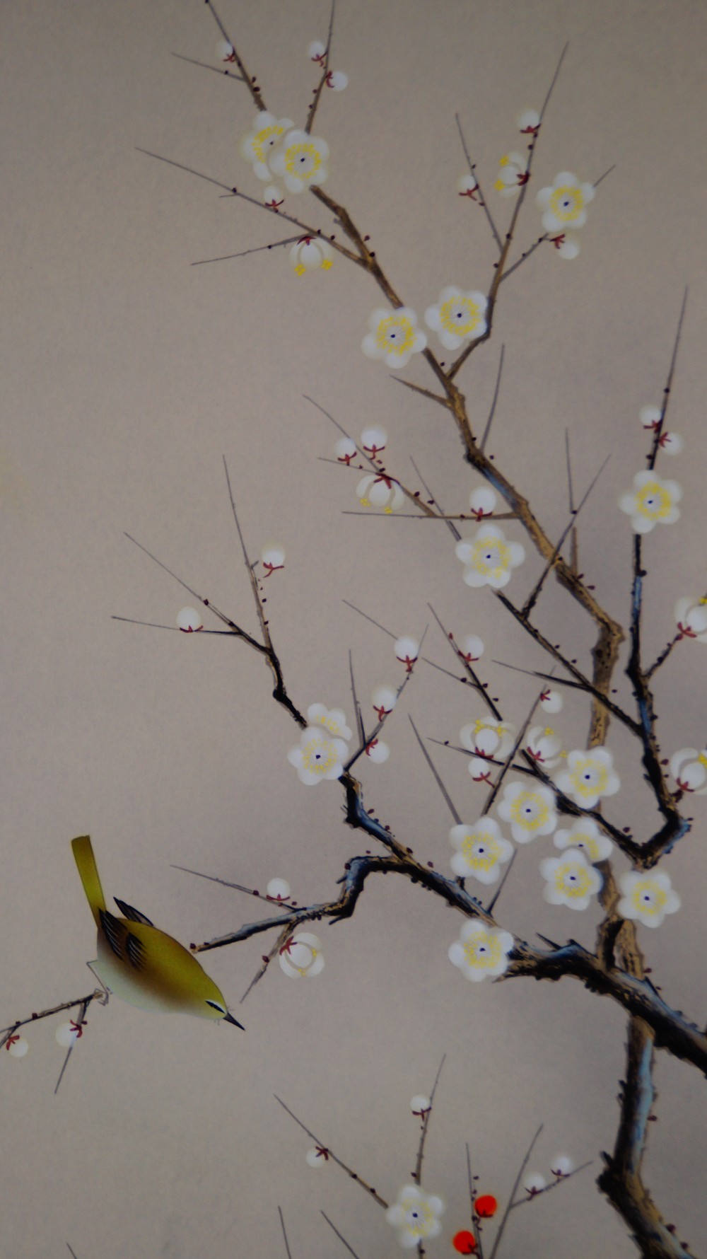 Spring Branch with Bird Kakemono by Arii Shoun Bird Motif Close-Up