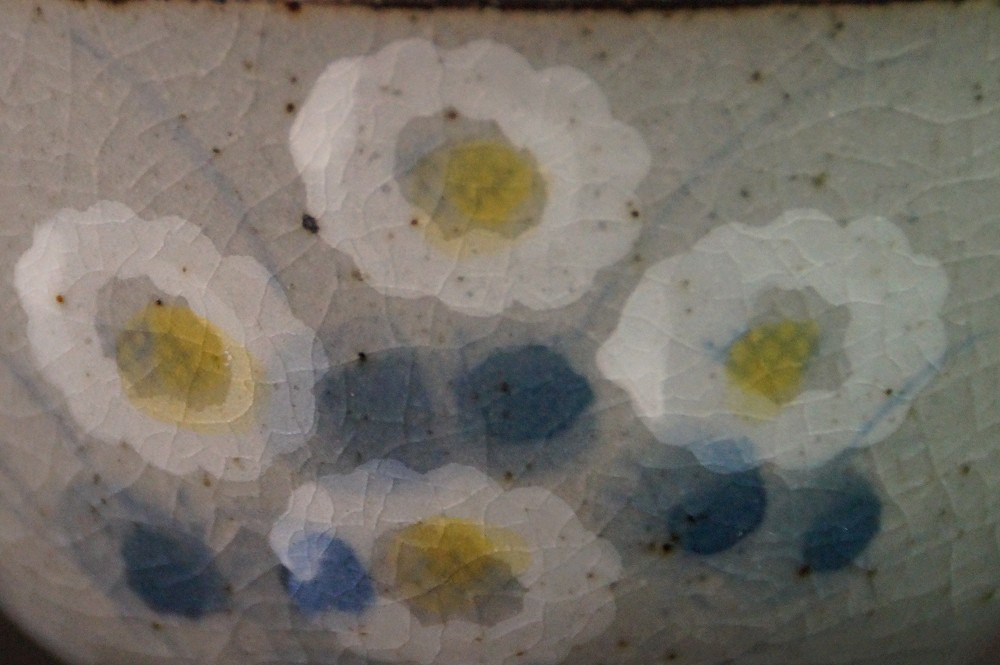 Set of five tea bowls made of Arita porcelain glaze close-up 2