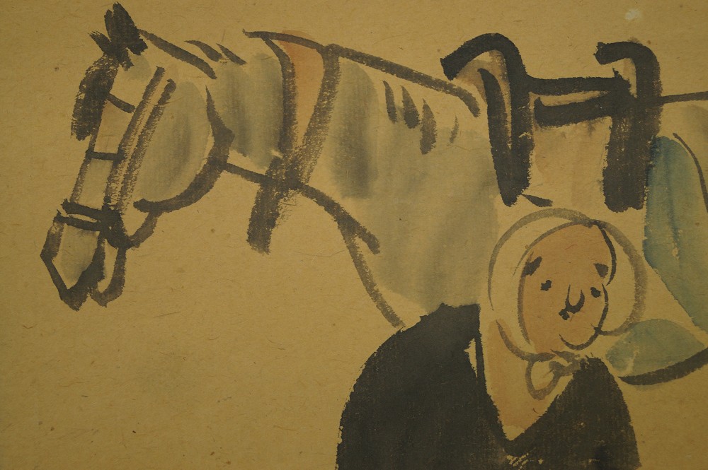 Horse leader at the shrine hanging scroll horse motif close-up