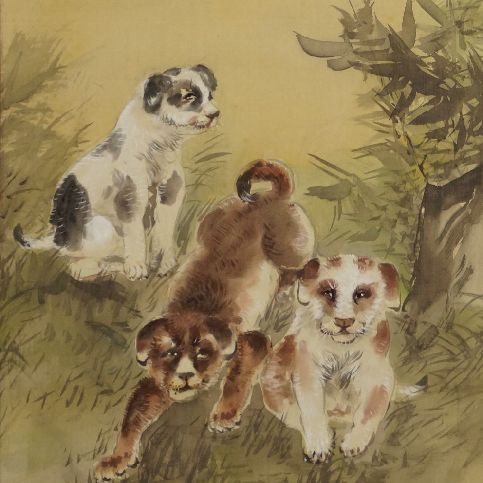Three puppies in the grass by Ryuseki motif close-up preview