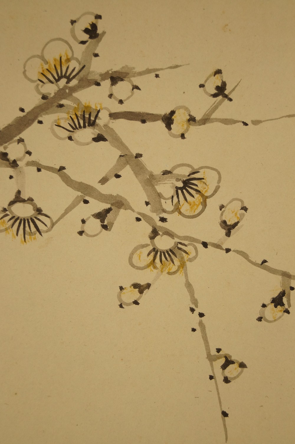 Delicately painted cherry blossoms on a gnarled branch Sakura Motif Close-Up