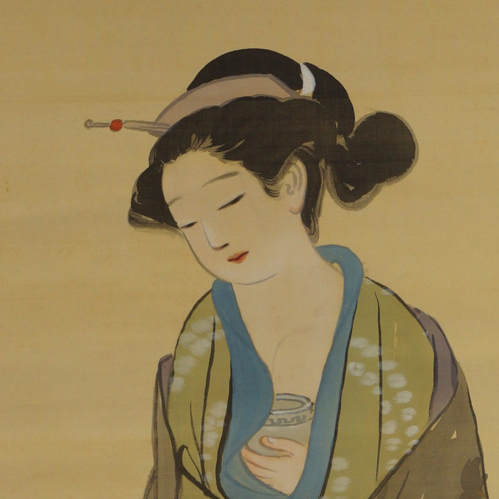 Kakemono Pensive Lady with Clay Vessel Full Motif Without Mounting