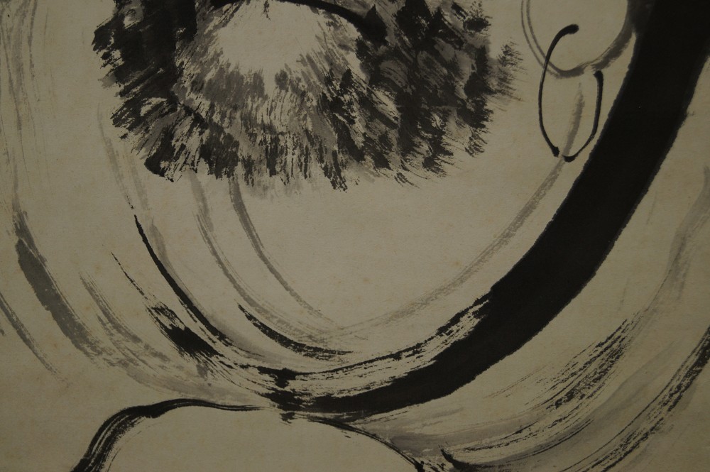 Bodhidharma with piercing gaze brushwork close-up 2