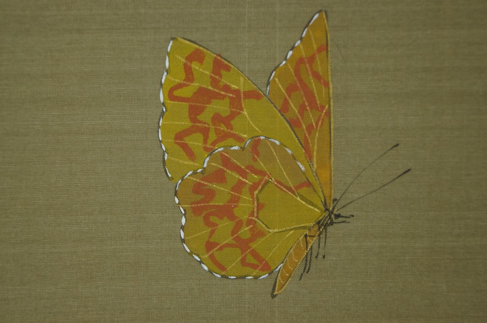 Hanging Scroll Flowers and Butterfly Brushwork Close-Up
