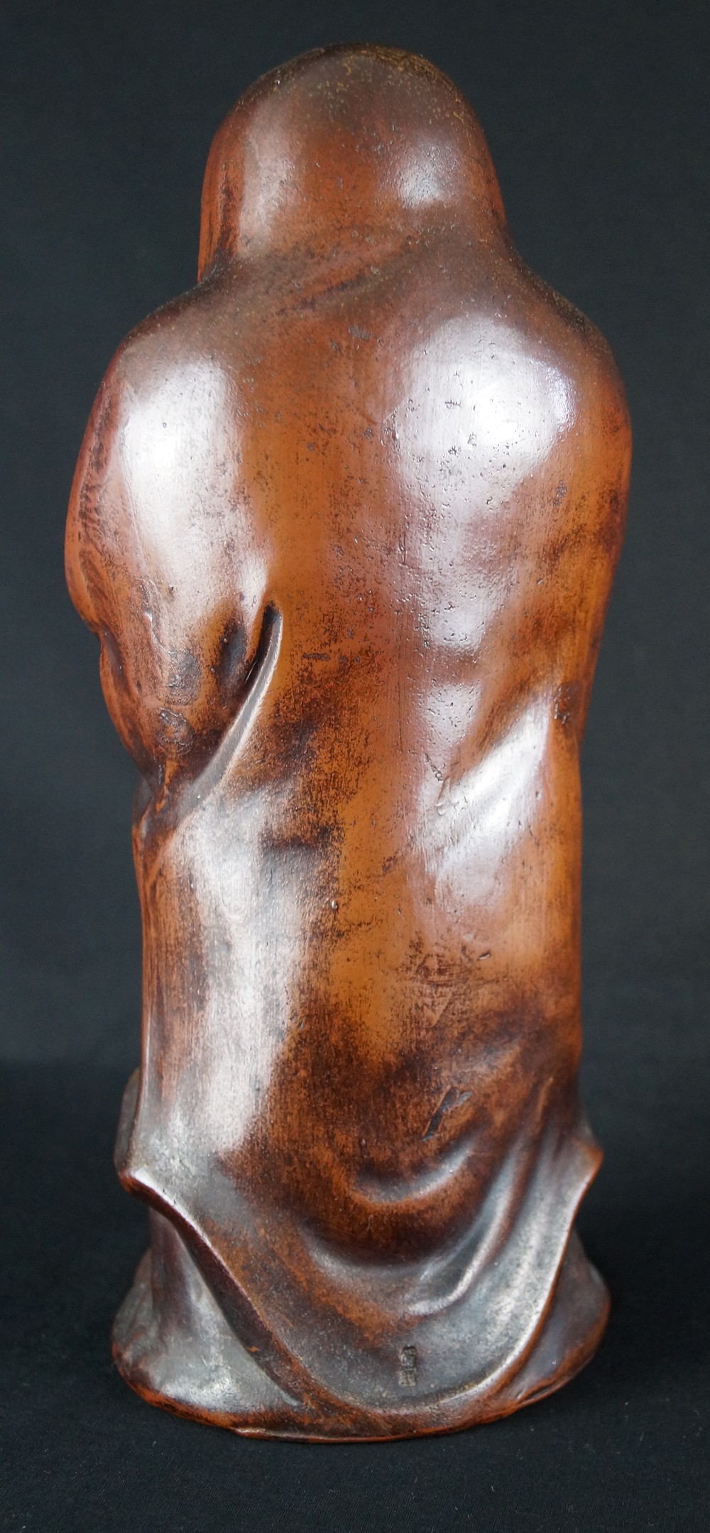 Bodhidharma Daruma Wide Open Eyes Bizen Ware Back View