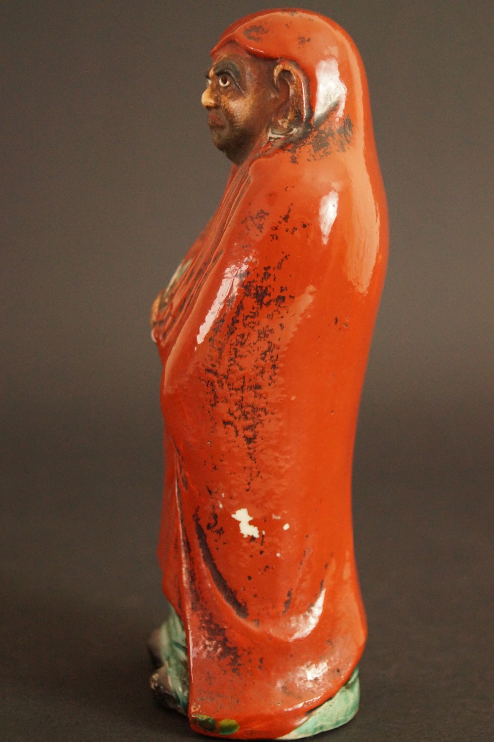 Bodhidharma Daruma Figure Made of Red Kutani Porcelain Side View from the Opposite Side Side View 2