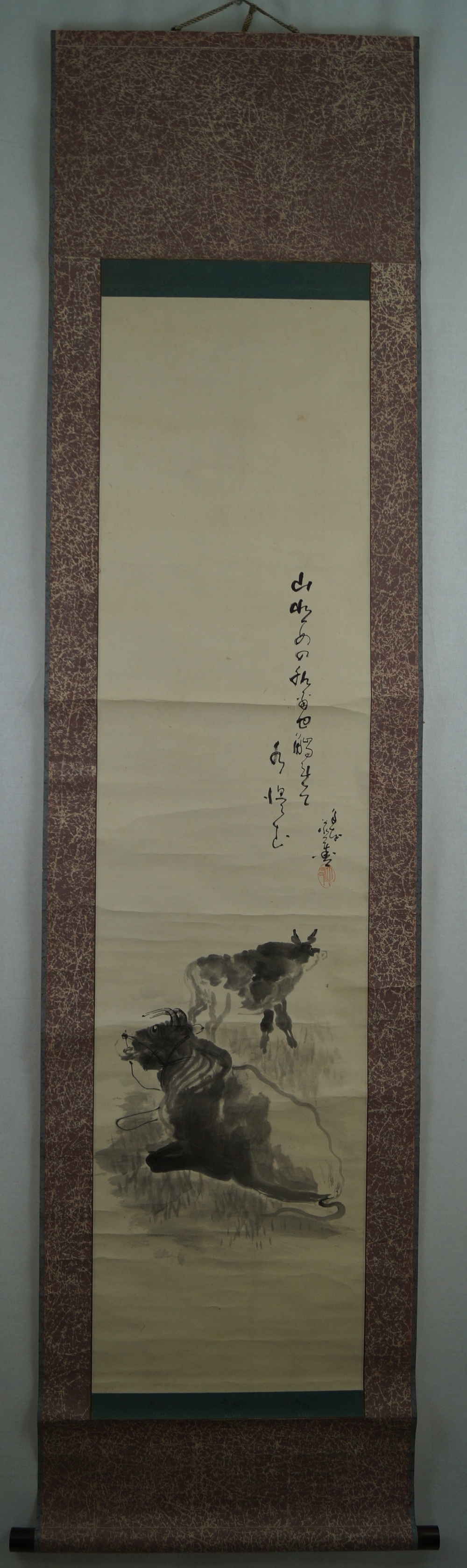 Zwei Stiere - Japanisches Rollgemälde (Kakejiku)
