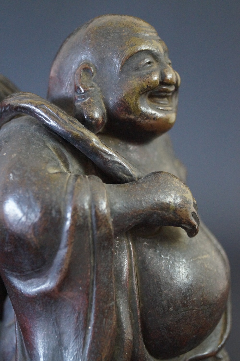 Hotei Figure Made of Bizen Ware Face Close-Up 1