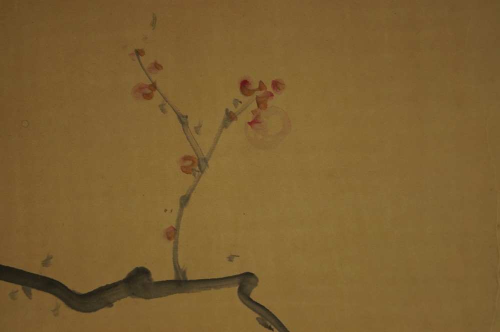 Japanese Hanging Scroll Bird on a Plum Tree Plum Blossom Motif Close-Up 1