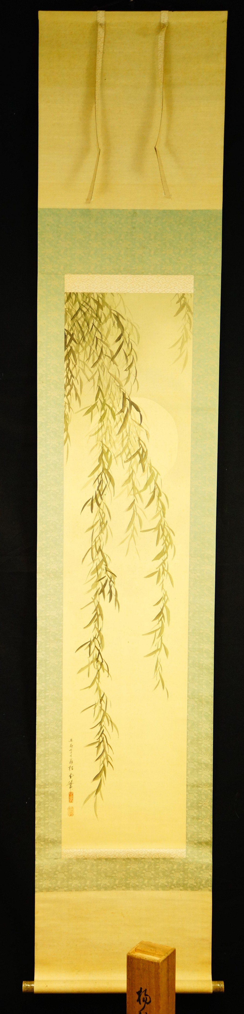Willow in Moonlight by Yukawa Shodo Full View Hanging Scroll