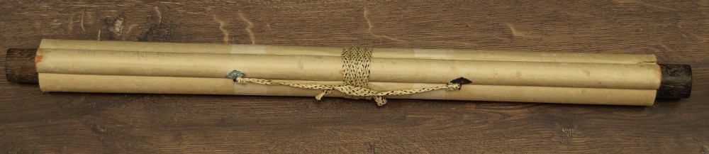 Rolled Up Kakemono Tied with Cord, with Wooden Jikusaki
