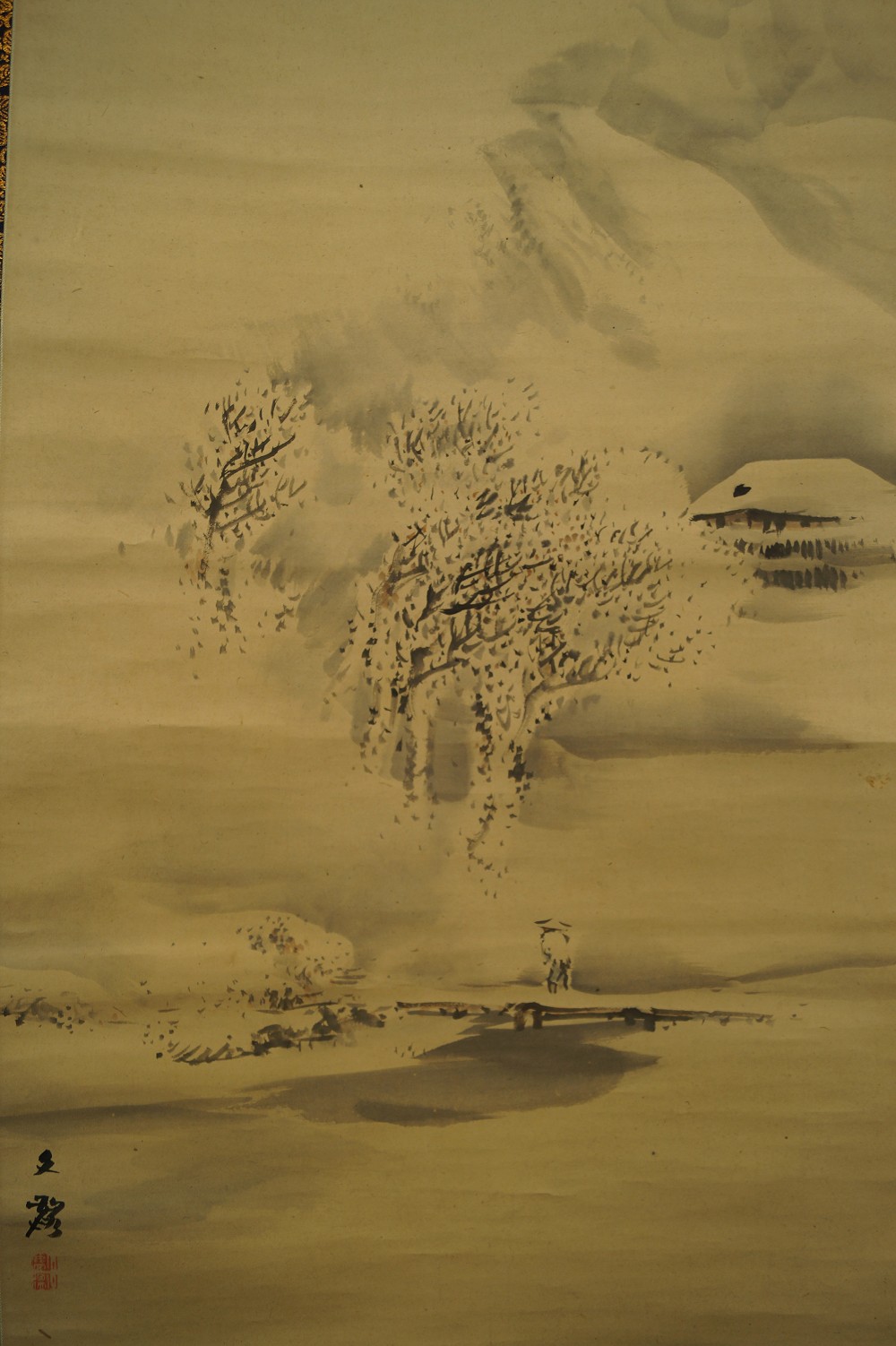 Landschaft Rollbild von Bunrin Shiokawa Signatur und Siegel Nahaufnahme 1