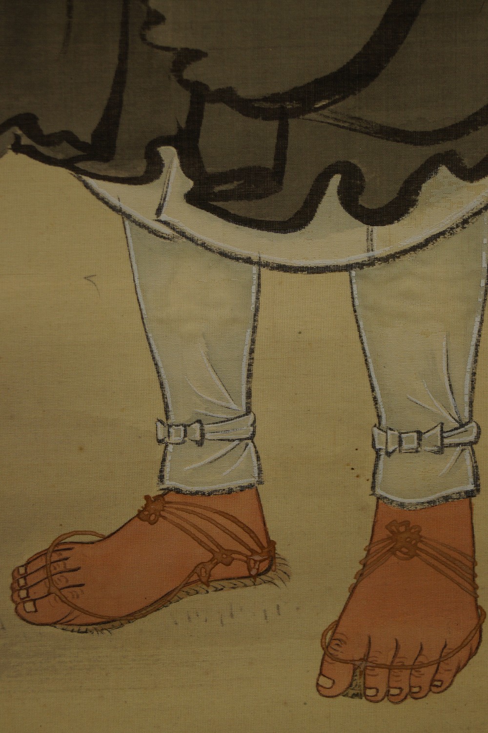Japanese Hanging Scroll Zen Monk Sandals Close-Up