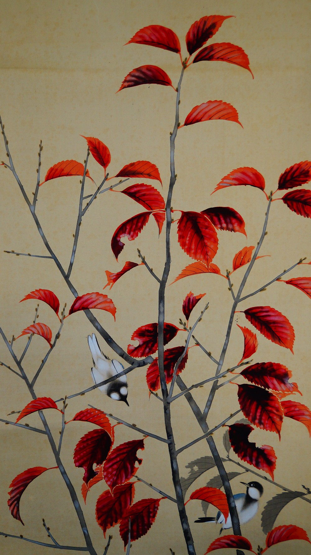 Autumn Wind in the Bamboo Grove Hanging Scroll by Abe Kinshu Autumn Foliage Motif Close-Up