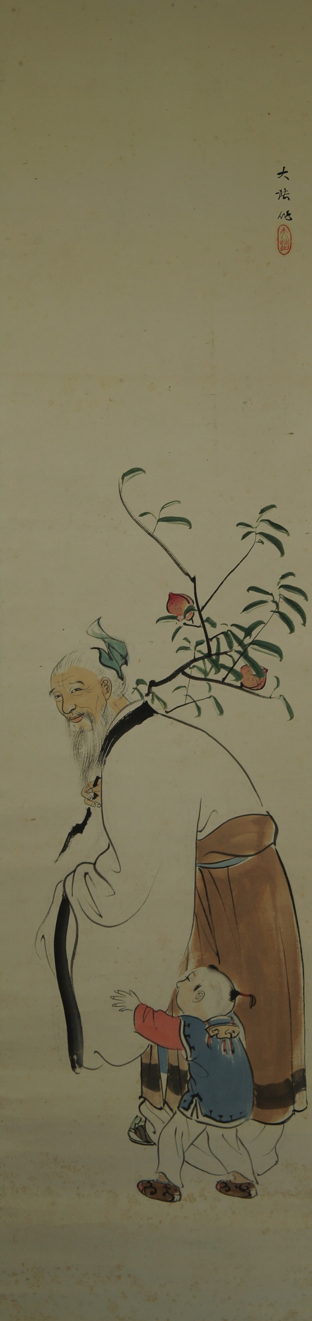 Grandfather and Grandson Hanging Scroll Full Motif Without Mounting