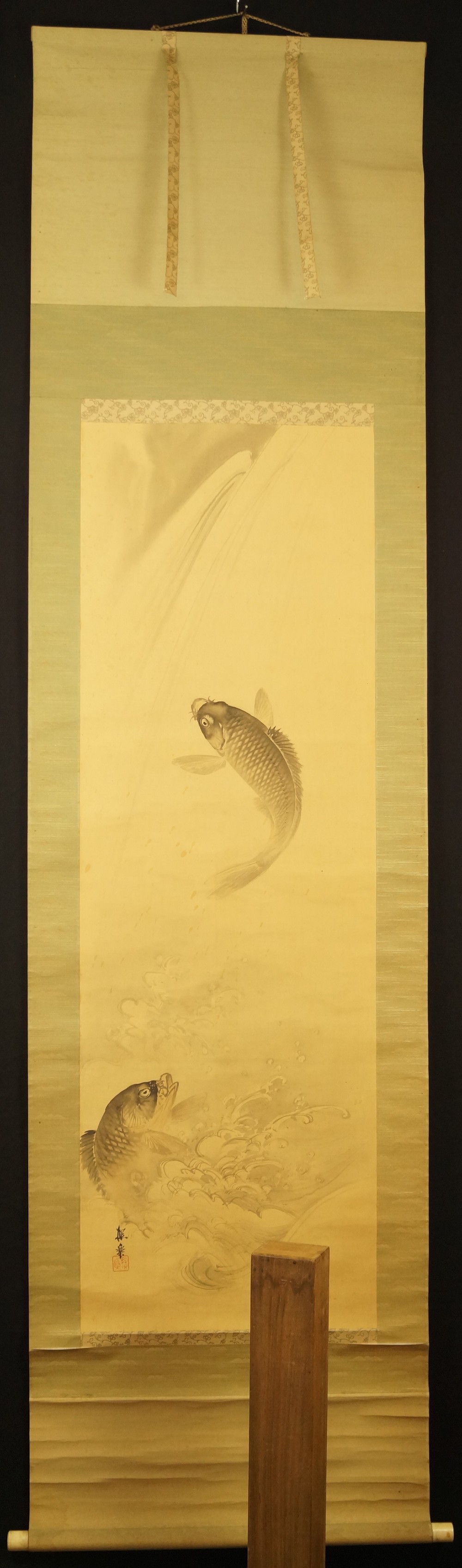Two Koi Full View of Hanging Scroll