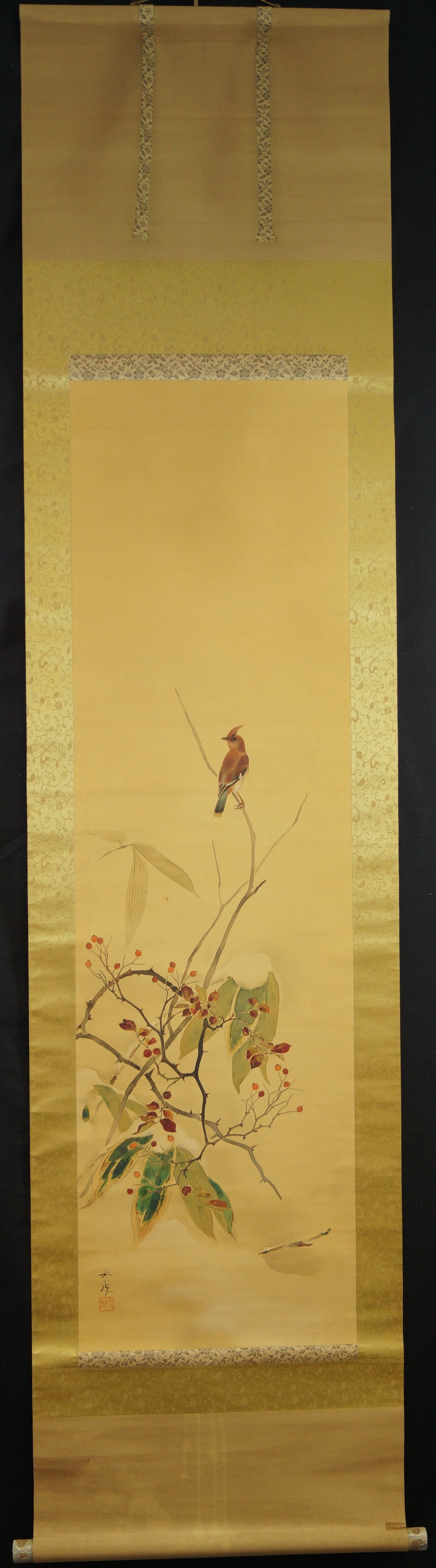 Berries in Snow Overall View Hanging Scroll