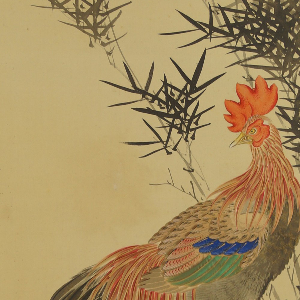 Rooster and Hen Motif Close-Up Preview