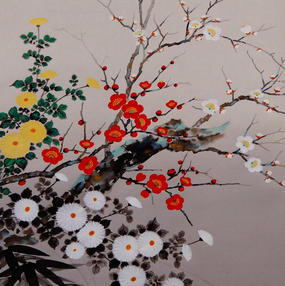 Plum Blossoms and Chrysanthemums in the Kakemono The Four Noble Plants by Endo Keizo