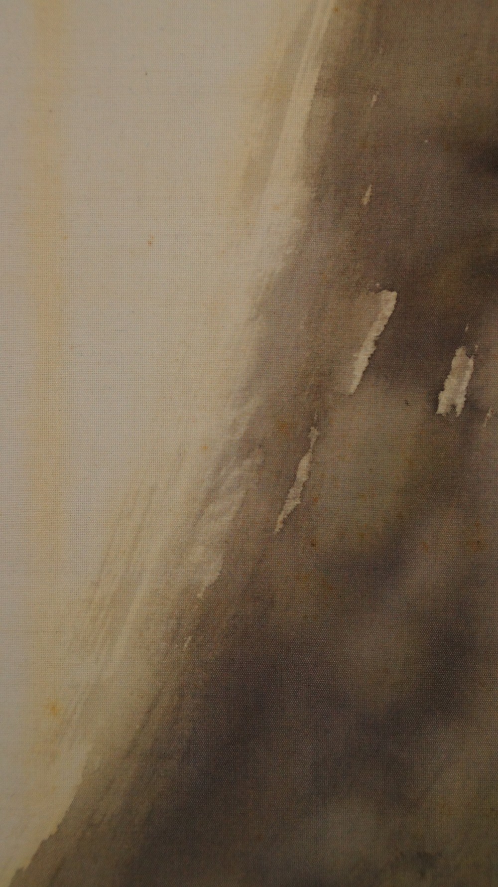 Close-up of the finely painted spray and rock texture of the waterfall